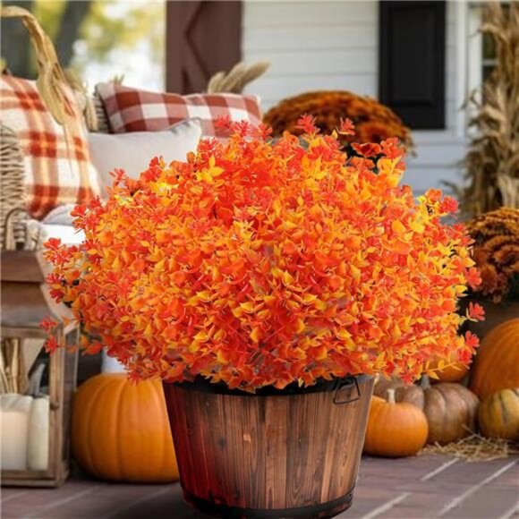 Artificial Fall Flowers for Outdoors, 10 Bundles Artificial Plants UV Resistant - Picture 6 of 7
